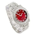 thumbnail image 3 of Charles Raymond Bling-ed Out Round Luxury Mens Watch w/Bling-ed Out Cuban Bracelet and Iced King Ring Set - L0504 BR 3pc Set (9,Red-Silver), 3 of 7