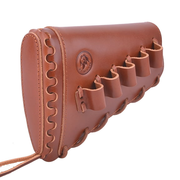 Full Leather Shotgun Buttstock Cover Pad Cartridge Shell Holder for 16 Guage Right Handed