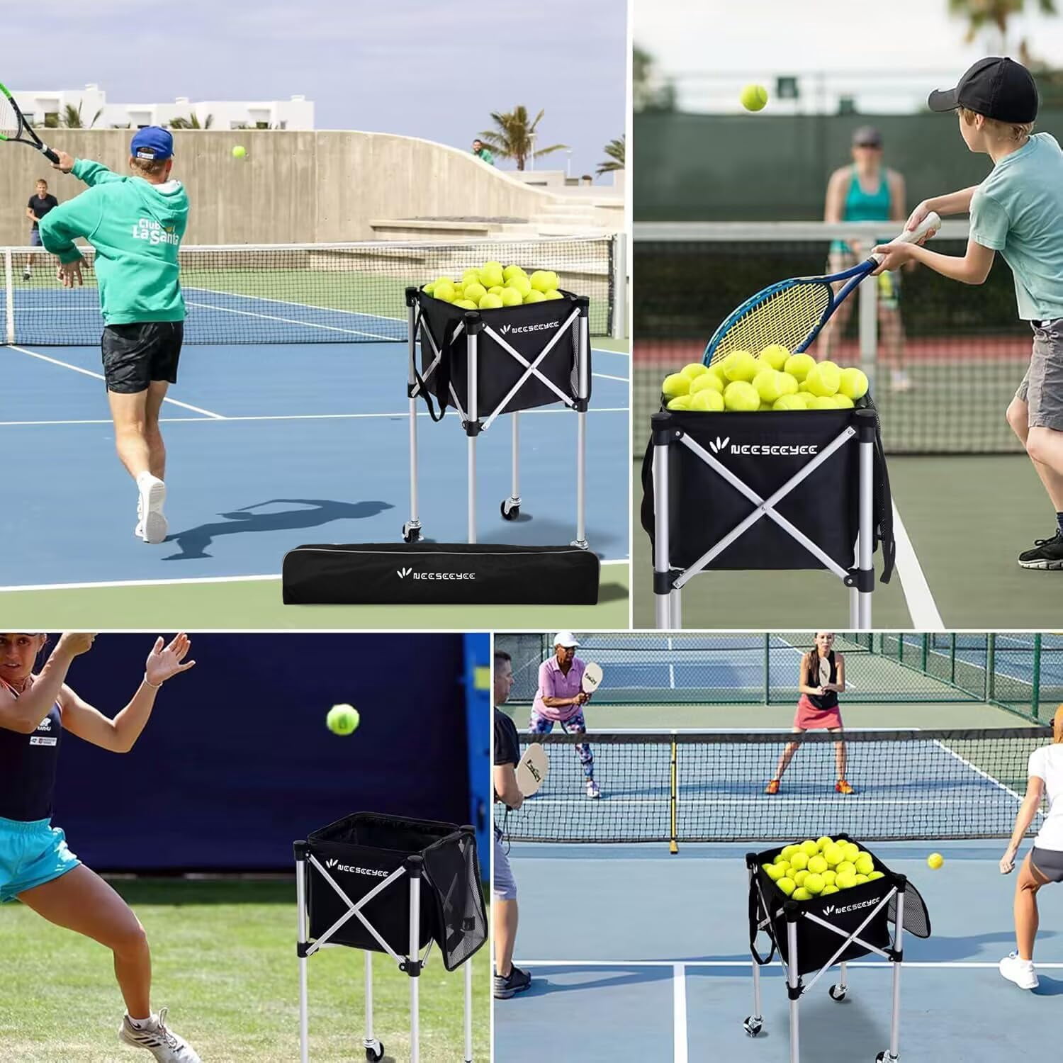 Portable Pickleball & Tennis Ball Collector Pickleball Caddy Practice Equipment (Holds 100 Pickleballs or 150 Tennis Balls)