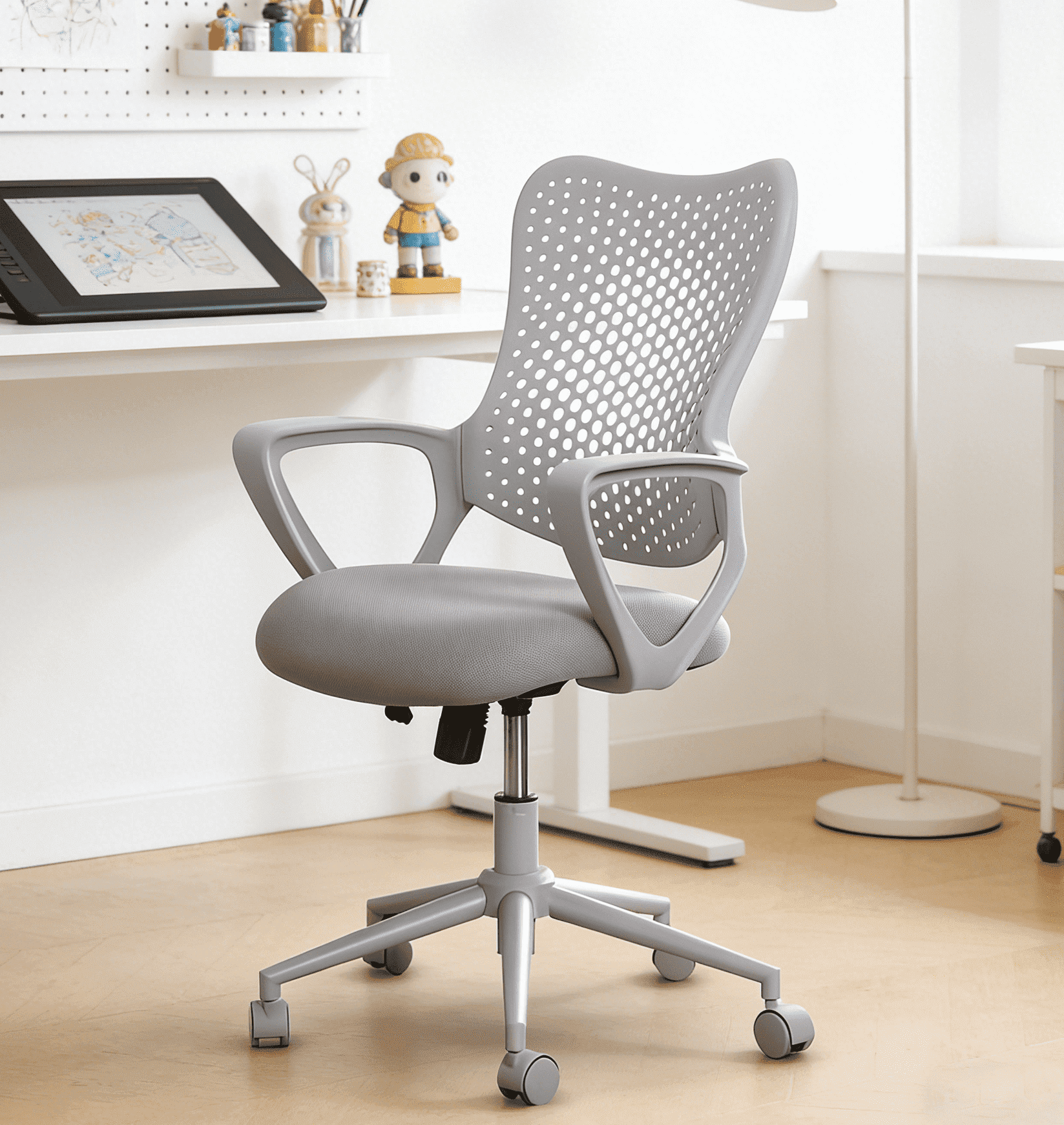 ENYLAY Ergonomic Office Chair, Breathable Mesh Computer Desk Chair with Armrests & Rolling Swivel, Butterfly Back Design Task Chair for Home Office, Adults Teens (Gray)