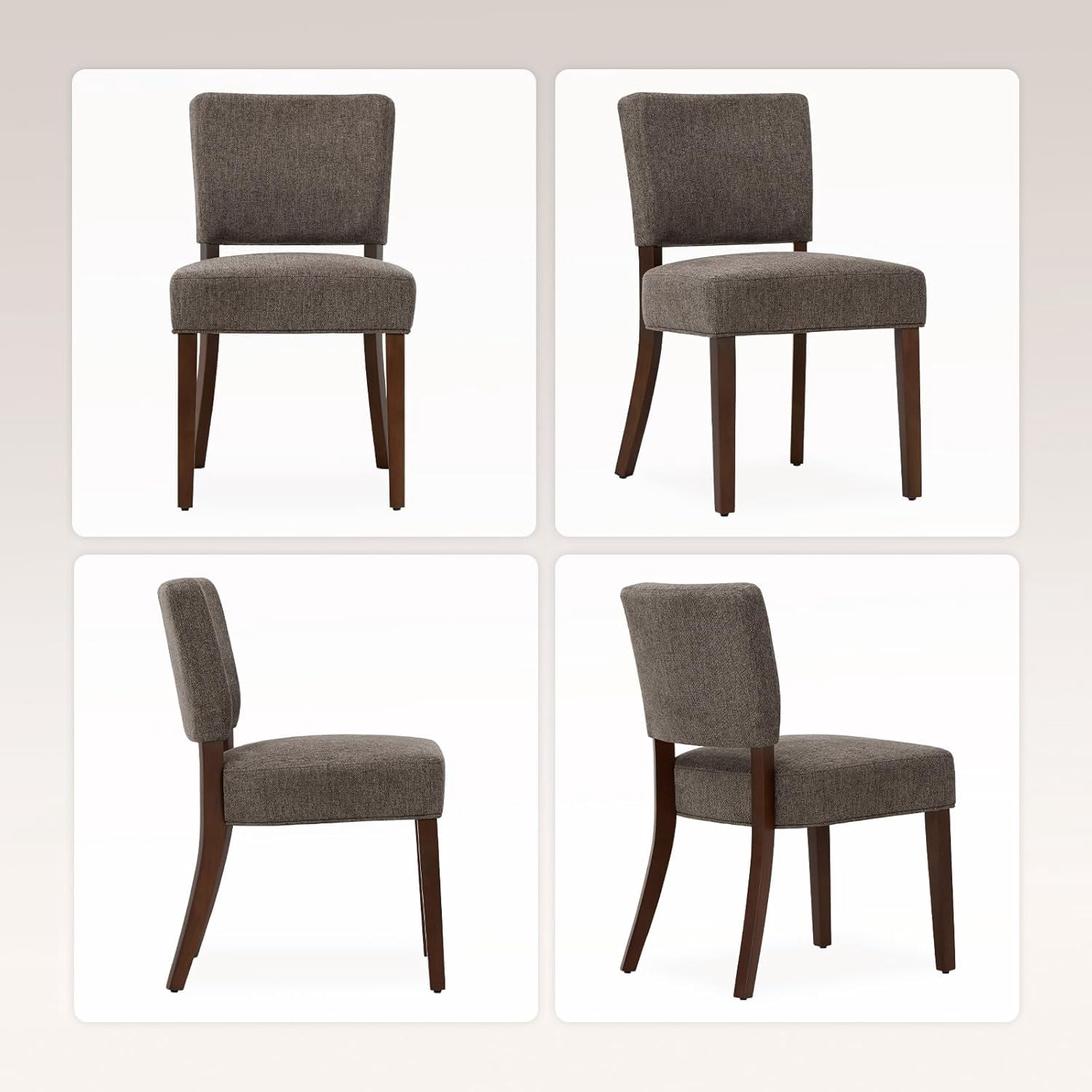 Mid Century Modern Dining Chairs Set of 2, Upholstered Kitchen Chairs with Back, Farmhouse Fabric Side Dining Room Chairs with Wood Legs for Dining Room Kitchen Restaurant, Brown