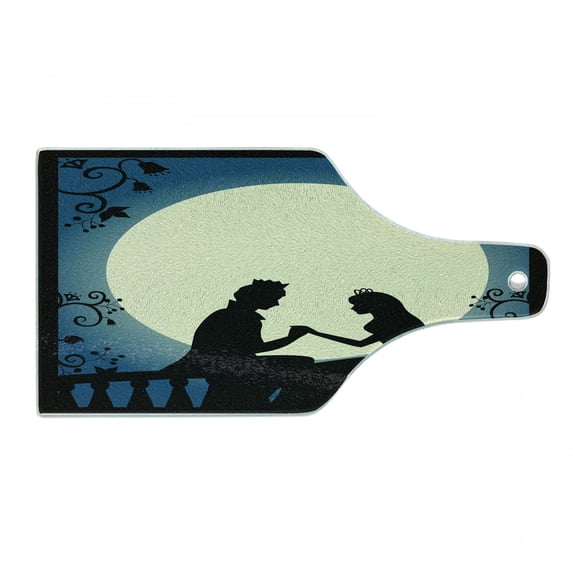 Fairytale Cutting Board, Classic Romantic Scene Prince and Princess Love on Balcony, Decorative Tempered Glass Cutting and Serving Board, in 3 Sizes, by Ambesonne