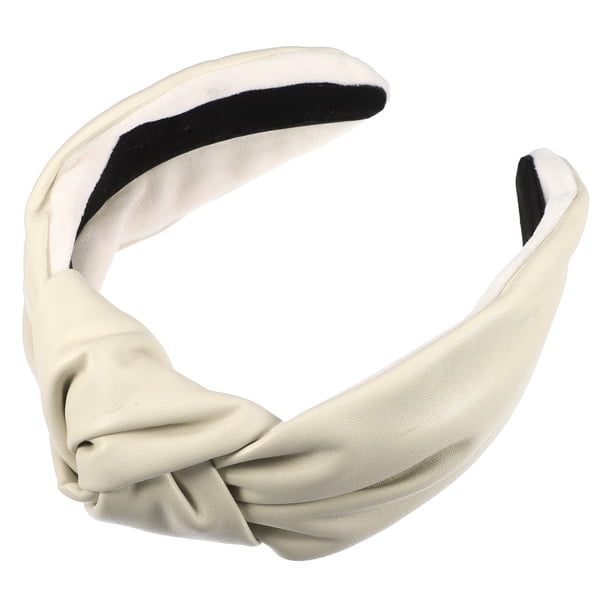 Diademas de cuero de PU anudadas cruzadas, Diadema ancha de moda antideslizante para mujeres, Beige, 2.78''x1.73''
