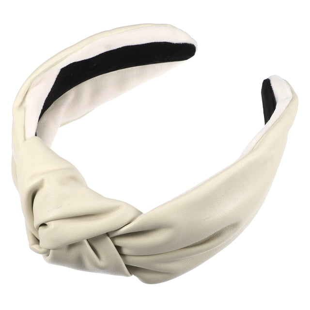 Diademas de cuero de PU anudadas cruzadas, Diadema ancha de moda antideslizante para mujeres, Beige, 2.78''x1.73''