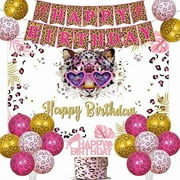 Cheetah Print Birthday Decorations Girl, Cheetah Happy Birthday Decorations Backdrop Banner Cake Topper, Cheetah Print Balloons Leopard for Safari Jungle Animal Cheetah Supplies