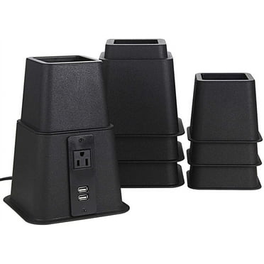 Bed Riser with Power Outlet and USB Ports, Elevation in Heights 3, 5, 8 Inch for Bed (4 Pack, Black)
