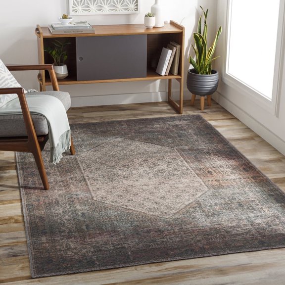 Livabliss Washable Rugs for Living Room, 5x7 Colin Traditional Black Area Rug, Bedroom Dining Room Home Decor Stain Resistant Carpet (5'3" x 7'3")