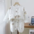 thumbnail image 2 of Quealent Toddler Baby Girl Cotton Linen Button-up Pajamas Bear Print Long Sleeve Kid Sleepwear PJs Set (Coffee, 5-6 Years), 2 of 4