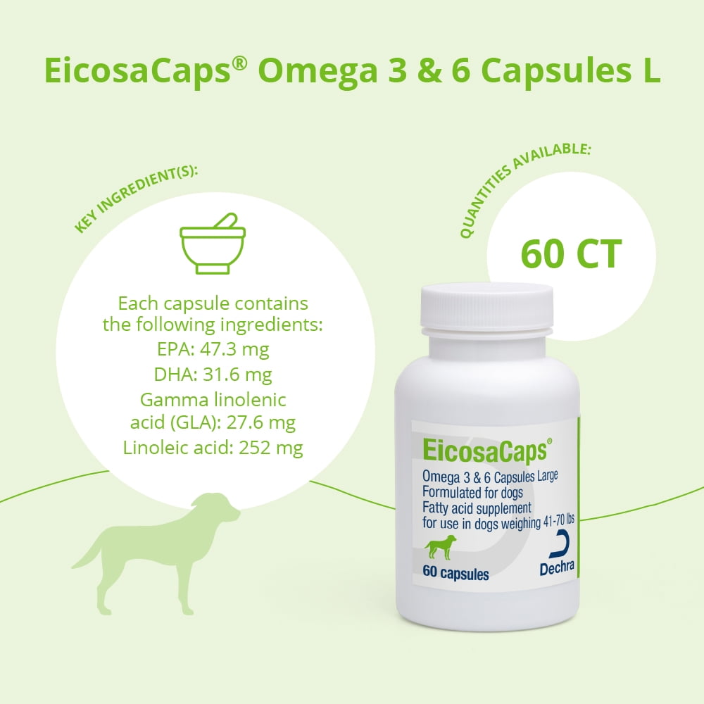 EicosaCaps Omega 3 & 6 for Dogs and Cats Under 40 lbs, 60 Capsules