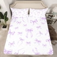 thumbnail image 2 of Homewish Dreamy Purple Bow Bed Sheets for Kids, Watercolor Bow-tie Ribbon King Sheets, Cartoon Bowknot Sheet Set, Super Cozy Room Decor, 4 Pieces, 2 of 7
