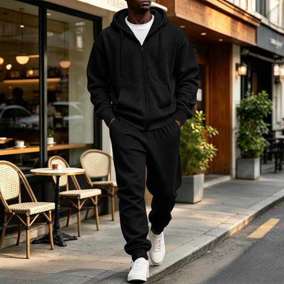 Men's Full Zip Jacket Set 2 Piece Fleece Lined Hoodie and Pants Casual Lounge Wear Fall Winter Warm Outfit