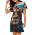 thumbnail image 2 of Gukieu Hawaiian Swimming Lion Print Women's Nightgown, A-line Round Neck Short-sleeved Nightgown Pajamas Home Wear Suitable for Home and Outing, 2 of 6