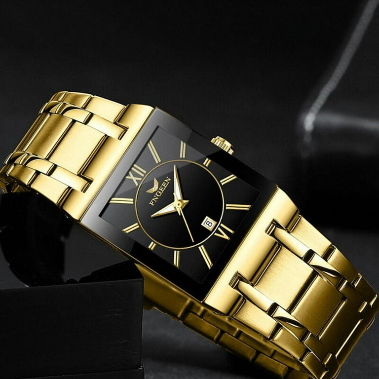 Luxury Black Watches for Men Fashion Square Dual Time Zone Big