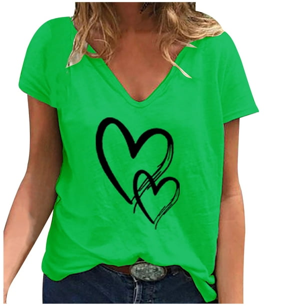 Cathalem Cotton Tshirts for Women Summer Causal Short Sleeve Blouse Round  Neck Crop Tops Tee T-Shirt,Green XXXXXL