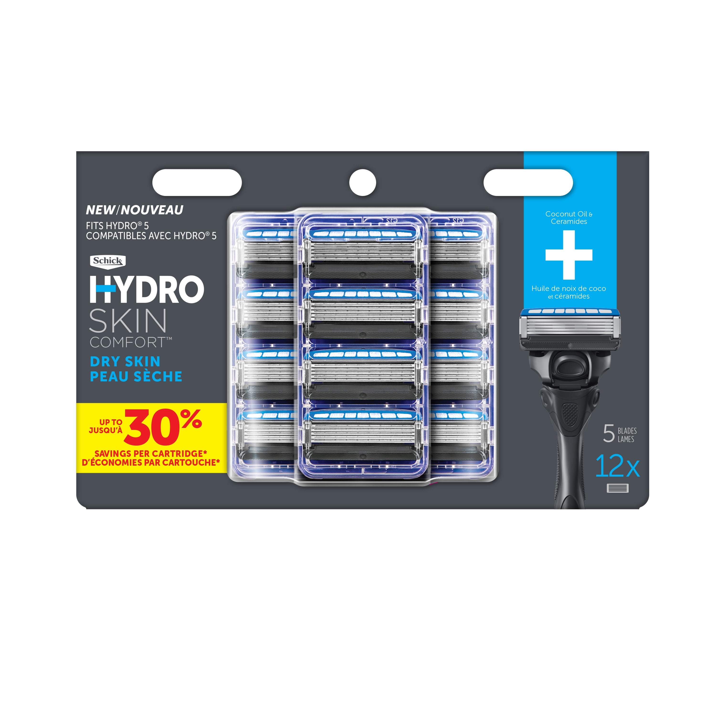 Schick Hydro 5Blade Skin Comfort Dry Skin Men's Razor Blade Refill, 12