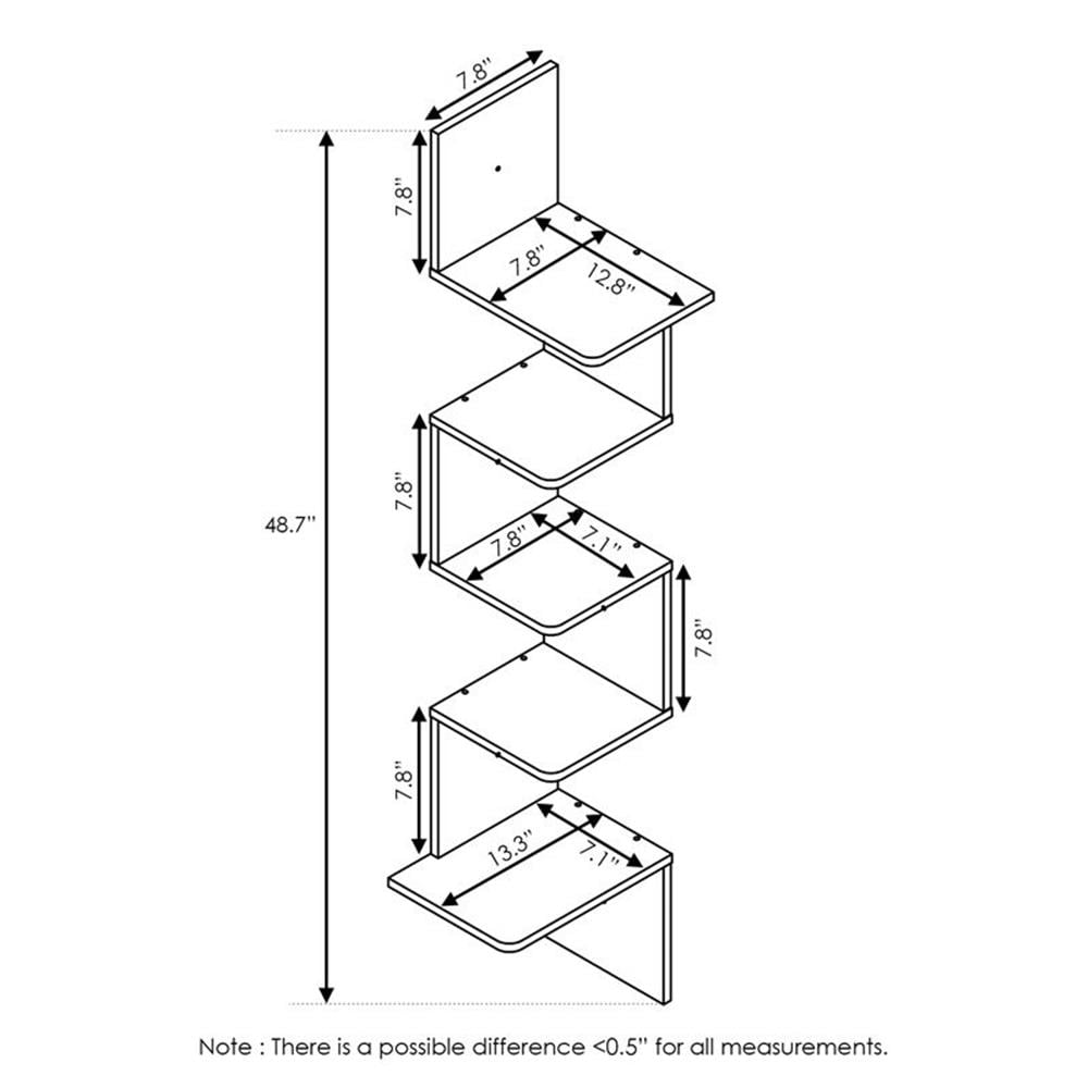 Furinno Contemporary 13.39" x 13.39" 5-Tier Wood Floating Shelf