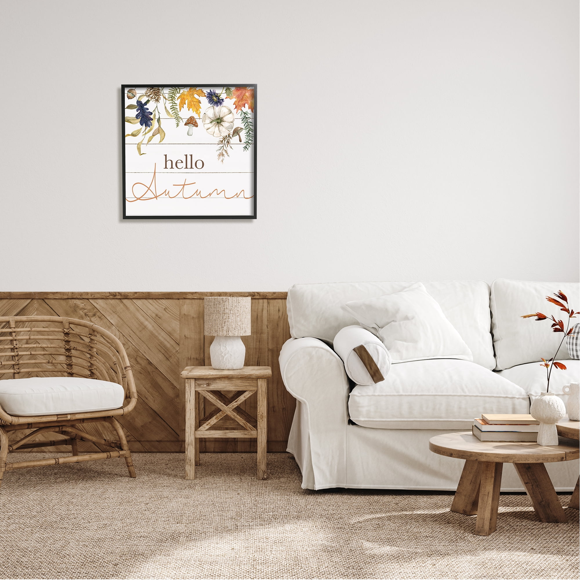 Stupell Industries Hello Autumn Botanicals Botanical & Floral Painting Black Framed Art Print Wall Art, 24 x 24
