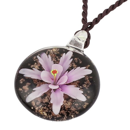 Women Handmade Flower Lampwork Murano Necklace Light Purple Black