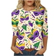 thumbnail image 2 of Nmnitkp Spring 2026 Womens Tops Fashion 3/4 Sleeve Tops for Women Mardi Gras Mask Print Loose Crew Neck Women's T-Shirts, Casual Carnival Spring Wear Women's Tops, Tees & Blouses Beige,S, 2 of 6