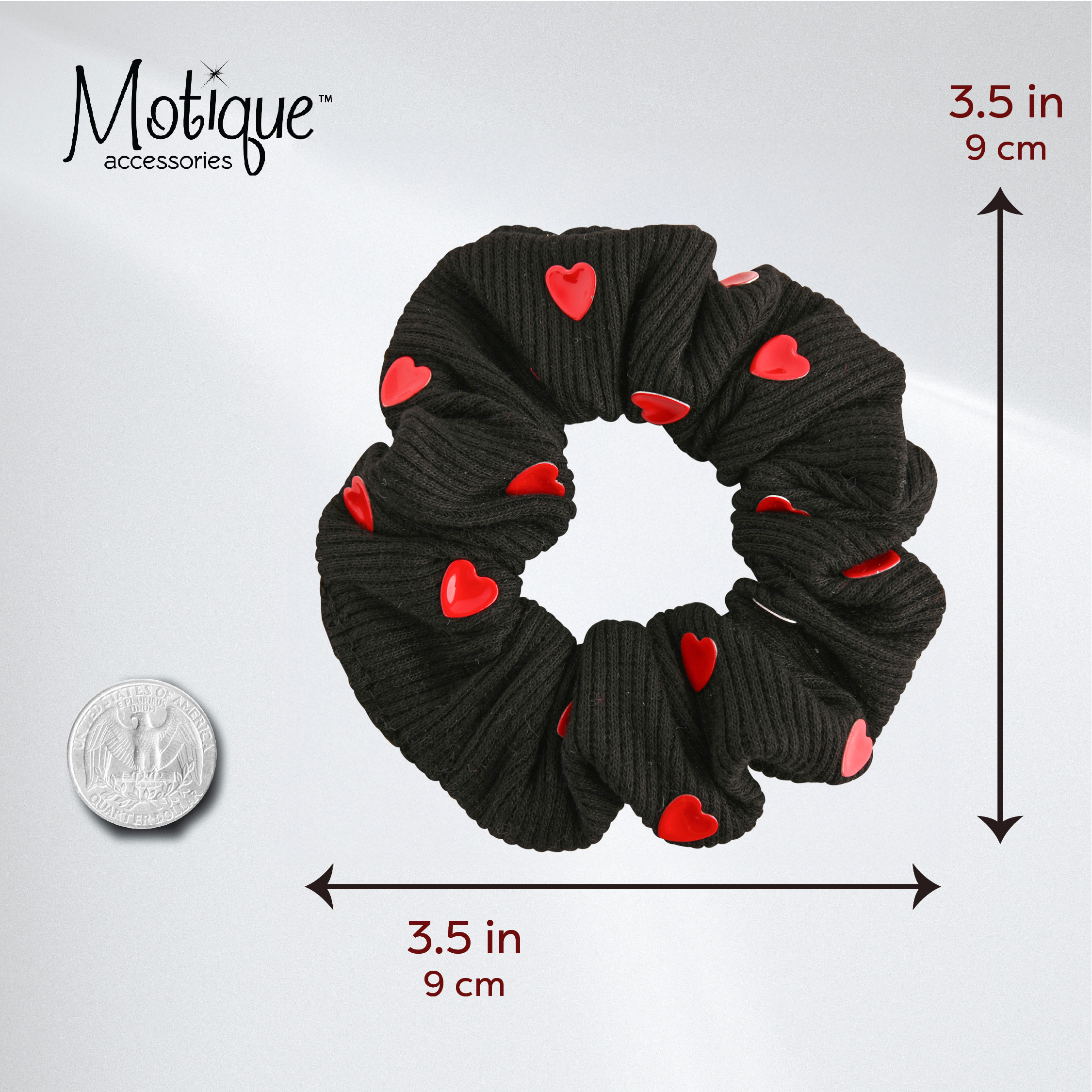 Cotton Hair Scrunchie with Hearts (Black Red Hearts)