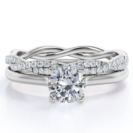 JeenMata 1.25 Carat Round Brilliant Cut - Crossover Eternity - Prong Wedding Ring Set - 18K White Gold Plating over Silver (CUSTOMIZE YOUR WEDDING RING BAND)
