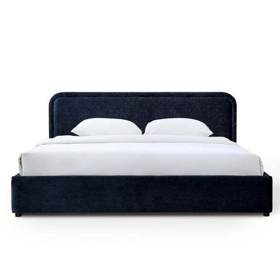 Omax Decor Chloe Upholstered Platform King Bed in Blue Fabric