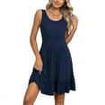 thumbnail image 3 of Women Crew Neck Tank Dress Ruffled Short Mini Dresses A Line Sundress Solid Color Dress, 3 of 4
