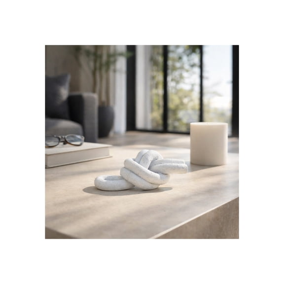 Knot Loop Sculpture for Home and Shelf Decor - Modern Resin Decorative Object for Office, Room and Bathroom Styling - Polyresin Ornament Figurine for Living Room or Coffee Table Accent - 3?, White