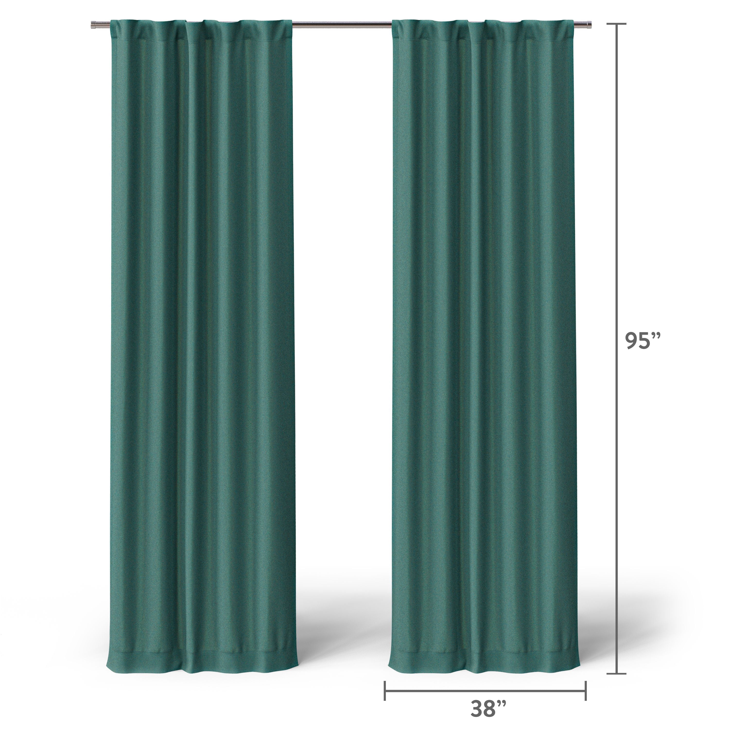 Mainstays Kids Dark Green Solid Blackout Rod Pocket with Back Tabs Curtain Panel Pair, Set of 2, 30" W x 95" L