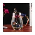 thumbnail image 4 of Taza de café de vidrio transparente sin plomo, taza de té con juego de cucharas de acero, regalo personalizado para amiga, esposa, madre, cumpleaños, día de San Valentín - Little Blue, 4 of 4