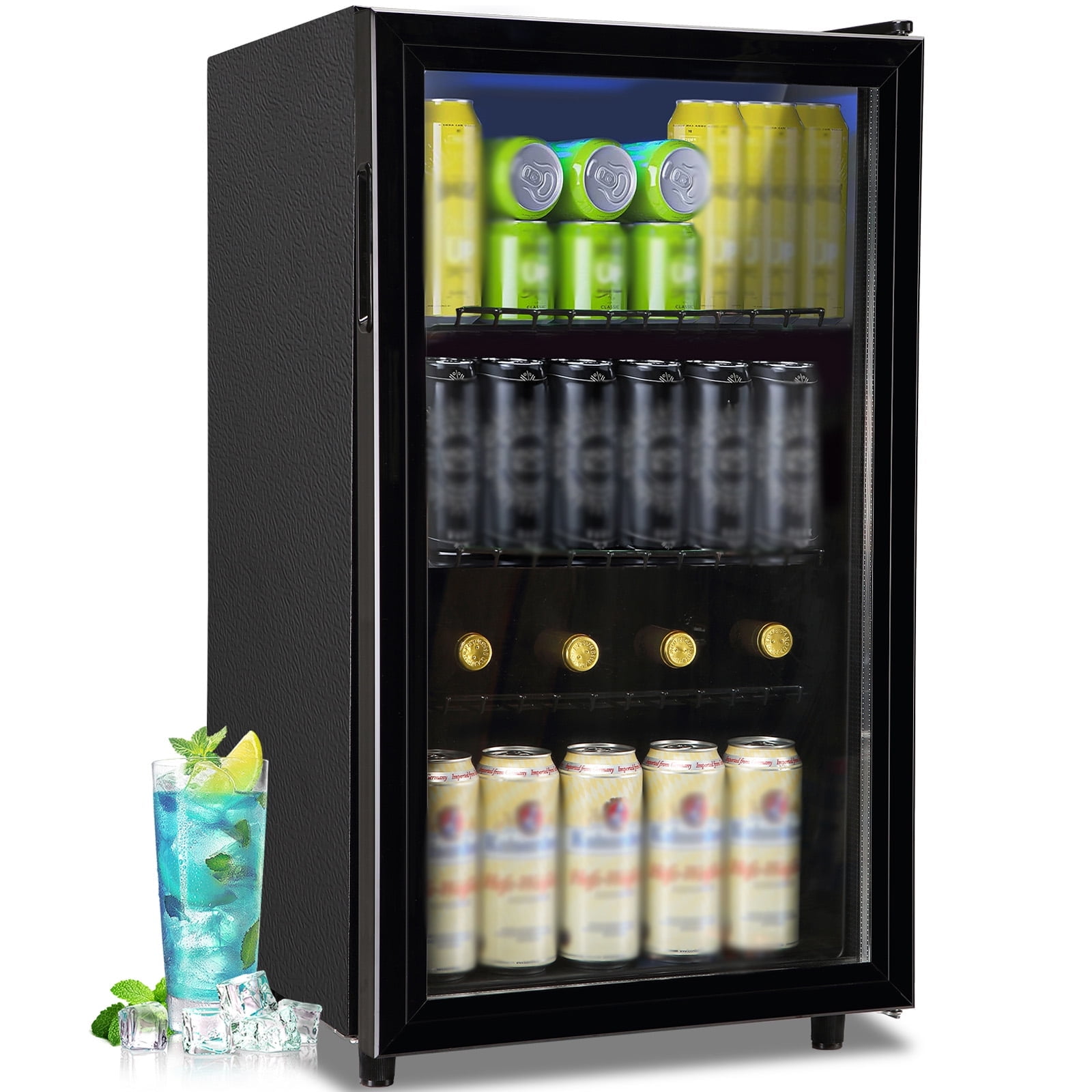 WANAI Beverage Refrigerator Cooler 3.5 Cu.ft Beer Fridge with Glass Door LED Light Adjustable Shelf