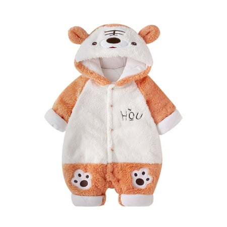 

Zlekejiko Baby Girl Boy Cute Animal Long Sleeves Cartoon Ears Hooded Button Romper Warm Jumpsuit Outfits Coat Jacket