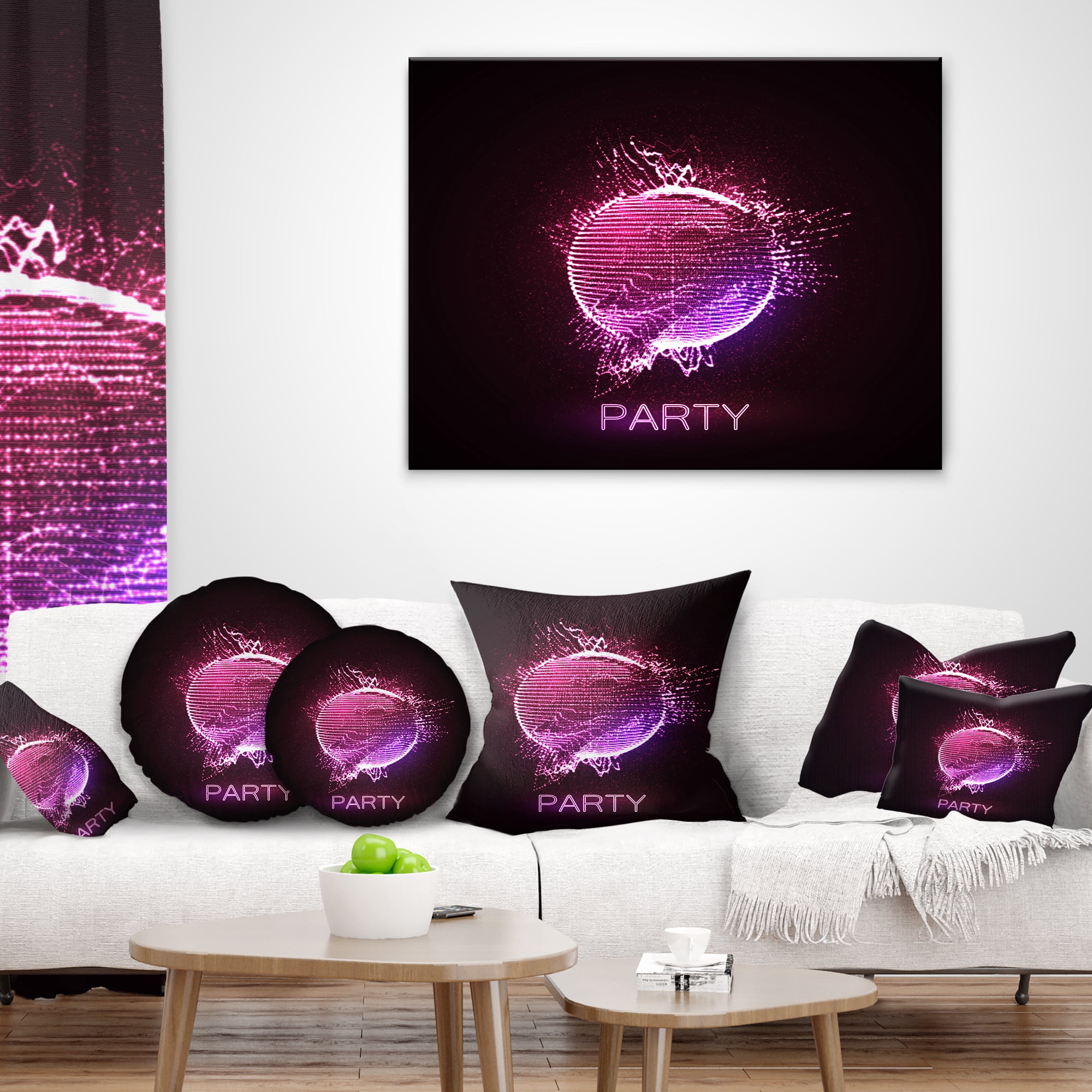 Designart Purple Party Neon Sign - Abstract Throw Pillow - 16x16