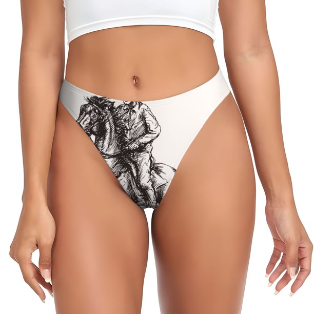 Fotbe Cowboy Ride A Horse Tanga Sin Costuras para Mujer con Estampado – Panties Invisibles, Transpirables y Cómodos para Uso Diario-Small