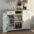 thumbnail image 6 of 51.5'' Rolling Kitchen Island with Storage Cabinet & Drawers, Drop Leaf Kitchen Cart, Farmhouse Portable Mobile Islands on Wheels, Large Butcher Block Table with Tower/ Spice and Wine Rack, White, 6 of 9