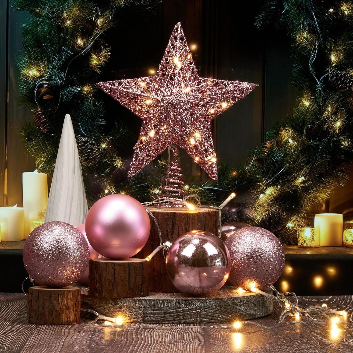 Gogcaro Pink Glitter Christmas Tree Topper with 20 LED Lights photo 8