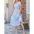 thumbnail image 6 of Womens Summer Casual Light-Weight Short Sleeve V Neck Elastic Waist Boho Beach Midi Dress Pockets Light Blue XXL, 6 of 7