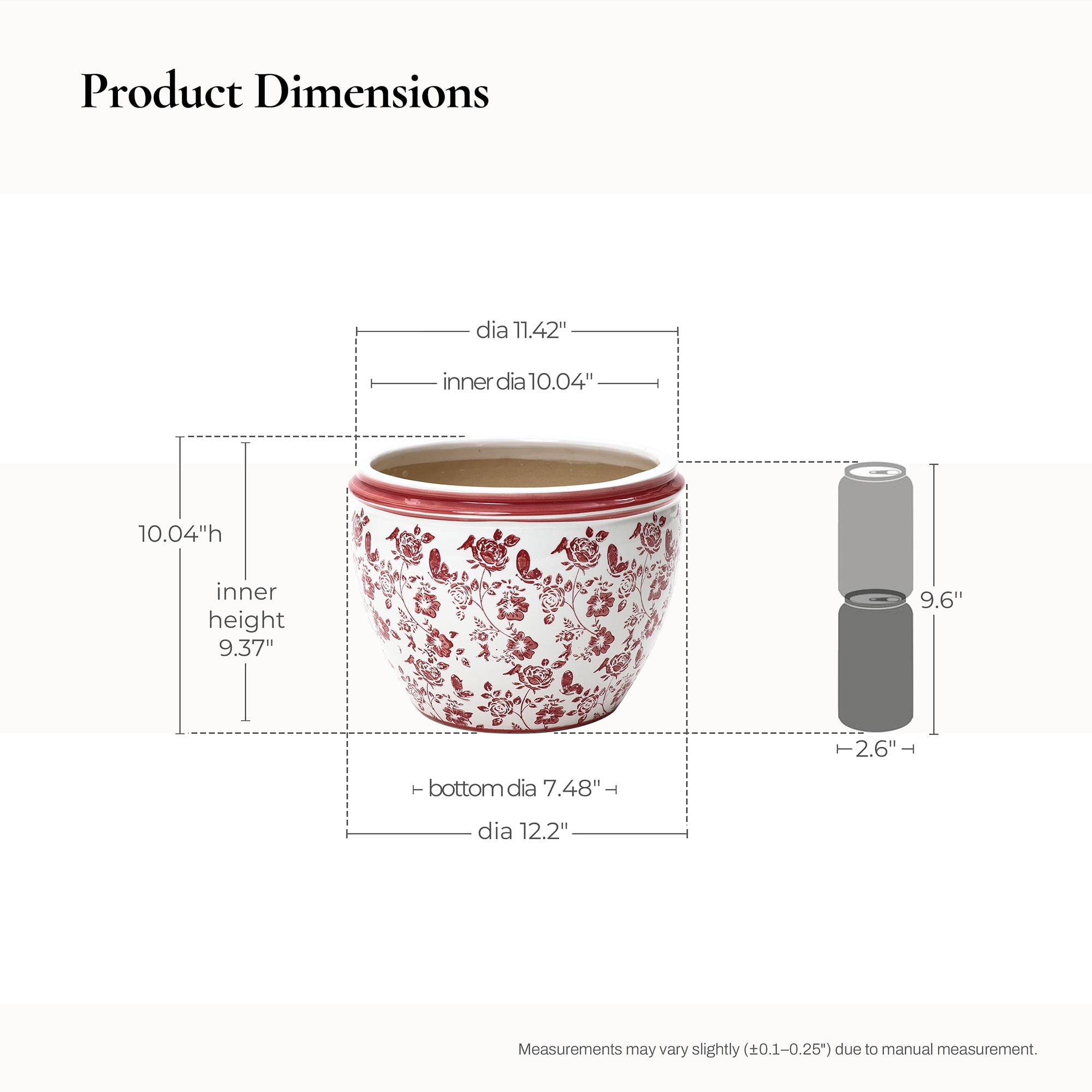 LuxenHome 11.5" Dia Red and White Round Planter Pot, Large Ceramic Flower Pot with Drainage