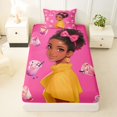 thumbnail image 3 of Castle Fairy Cute Black Girl Twin Sheets 3pcs,Boba Tea Print Bedding,Pink Yellow,1 Fitted Sheet, 1 Flat Sheet and 1 Pillowcase, 3 of 6