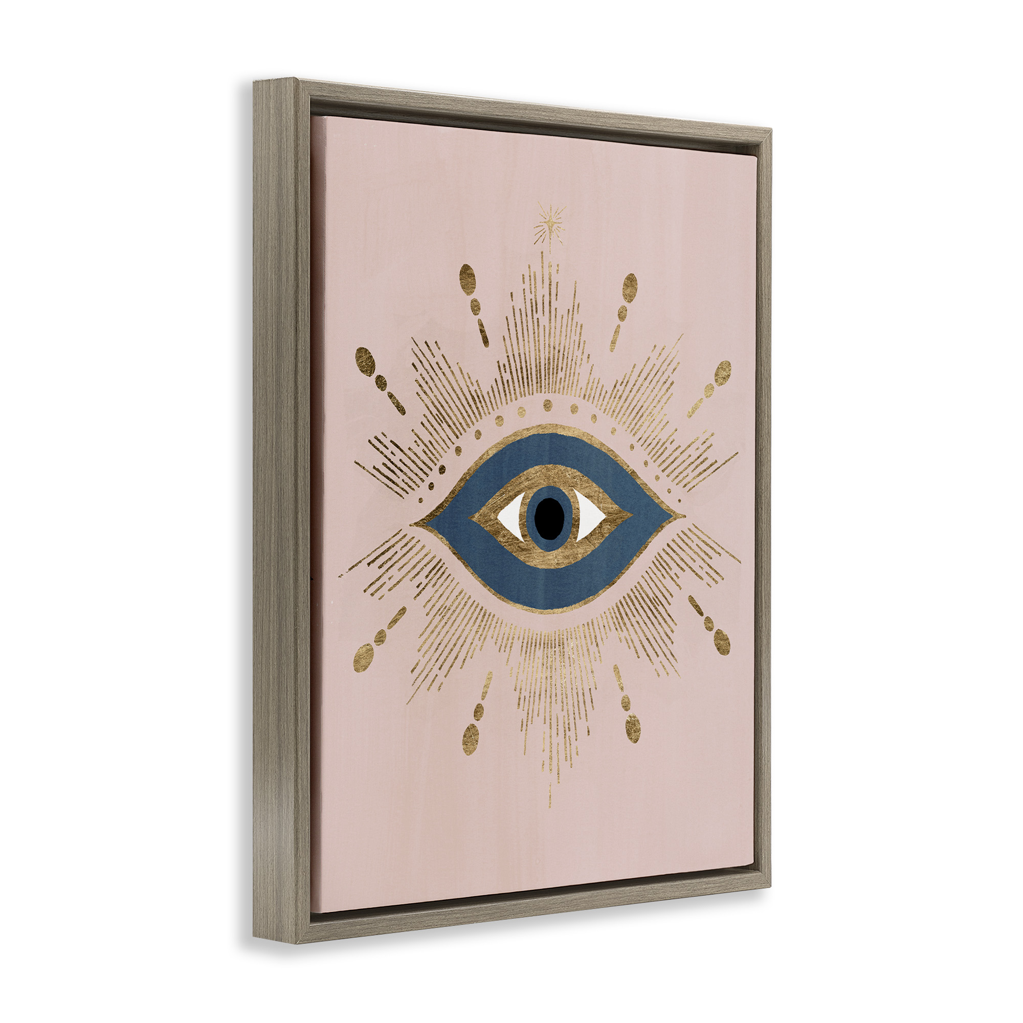 Stupell Industries Evil Eye Glam Boho Pattern Religious Painting Brown Floater Framed Canvas Art Print Wall Art, 25 x 31