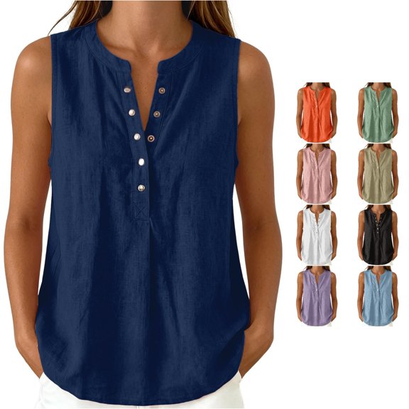 Gunia Womens Tank Top Casual Collar Sleeveless Shirt Comfort Loose Fit Blouse Summer Lightweight Womens Camisole Tank Tops Navy