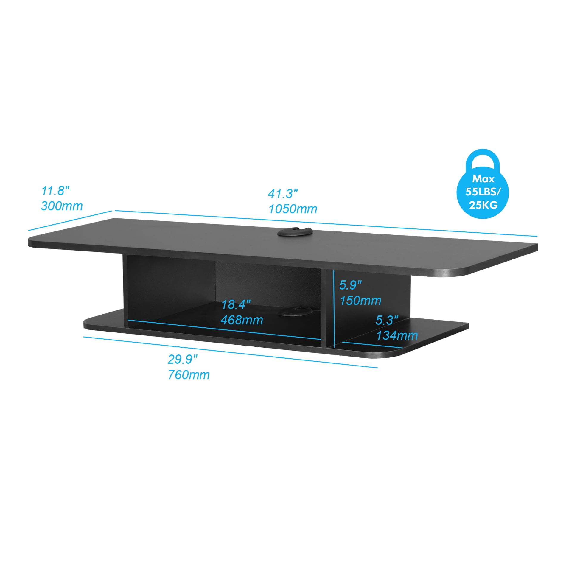 Black Floating Entertainment Center, Wall Mount Cabinet under TV for Living Room