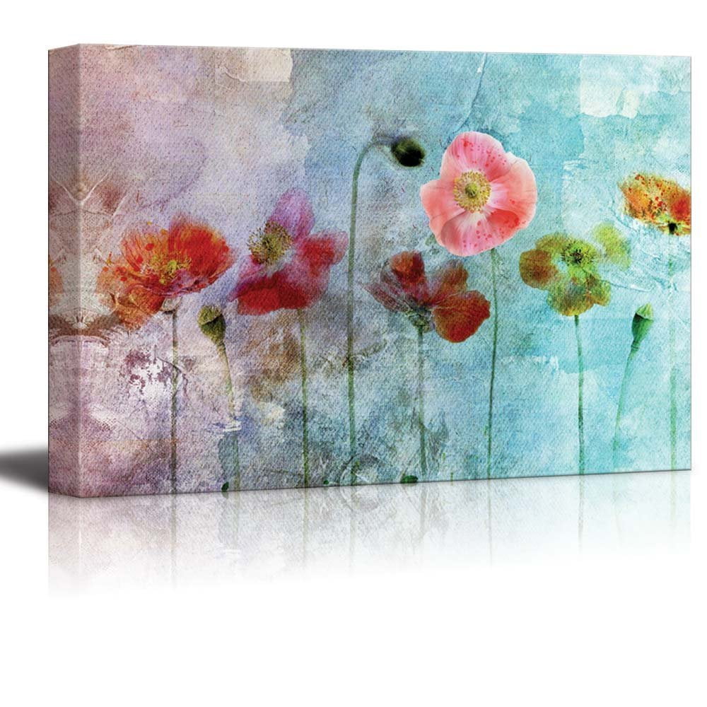 Canvas 12x18 wall26 Flowers in Watercolor Paintings on Abstract Background 