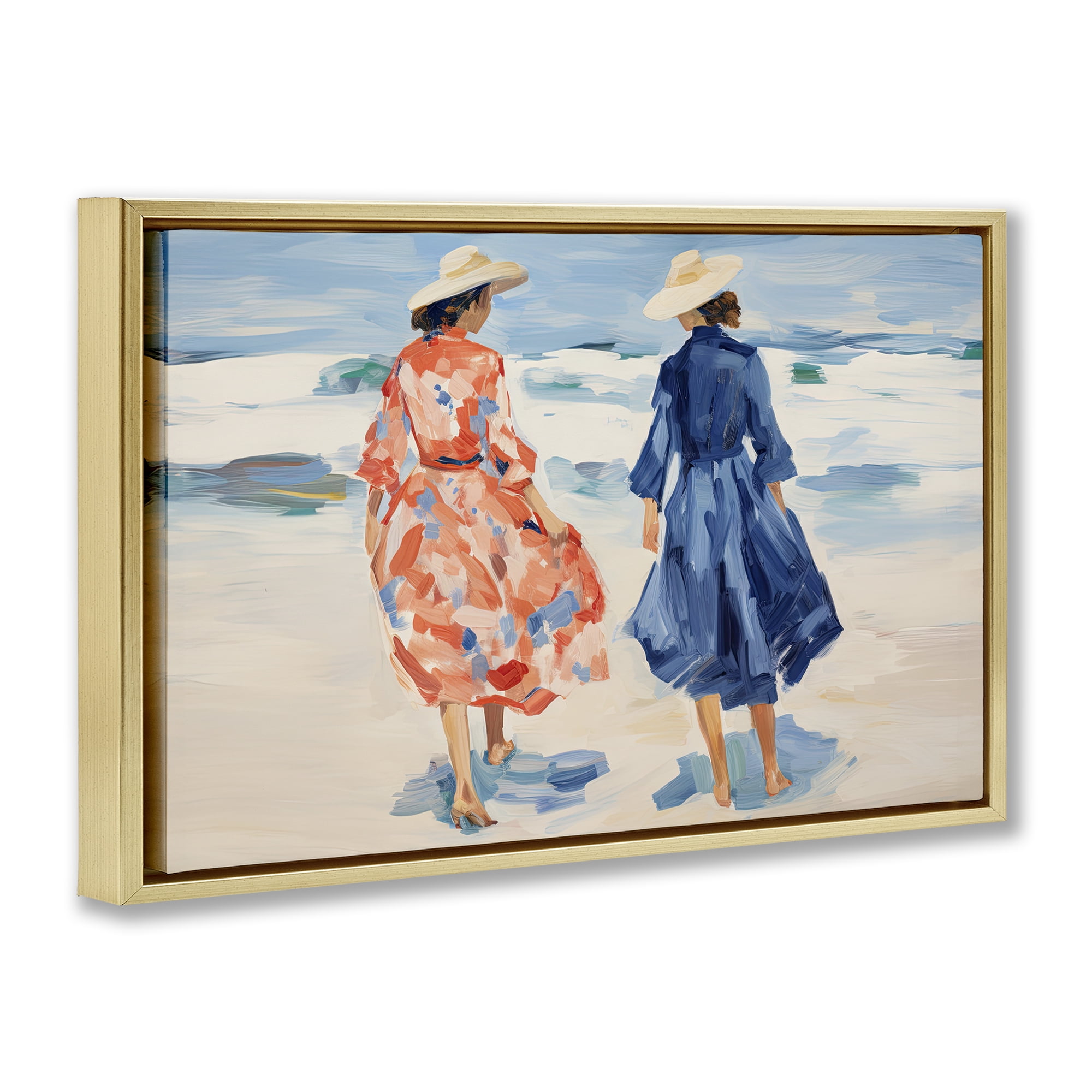 Stupell Industries Classy Beach Ladies People Painting Gold Floater Framed Canvas Art Print Wall Art, 25 x 17