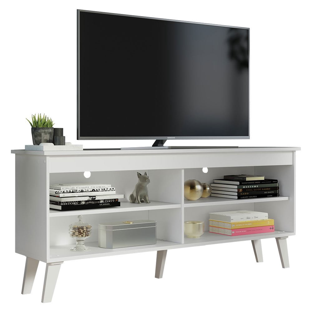 Madesa Compact TV Stand Cabinet with 4 Shelves and Cable Management for 50, 55 Inch TV Media Storage Unit Living Room and Bedroom  Wooden Television Media Console - White