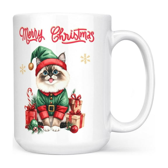 Merry Christmas Meowy Catmas Noel Ragdoll Elf Candy Cane Snow Mug Cat Lover Kitten Owner Gifts Idea Coffee Tea Cup - 13017