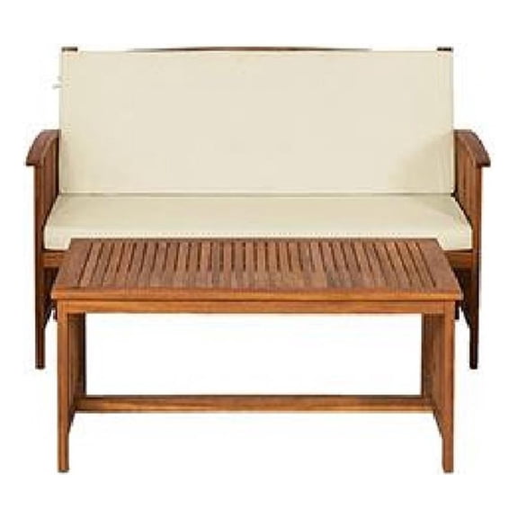 Kaila 2pc Outdoor Table and Loveseat Set-Beige Cushion-Natural Brown