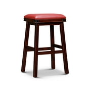 DTY Indoor Living Cortez Bonded Leather Stool 30" Bar Height, Espresso Finish, Burgundy Leather Seat