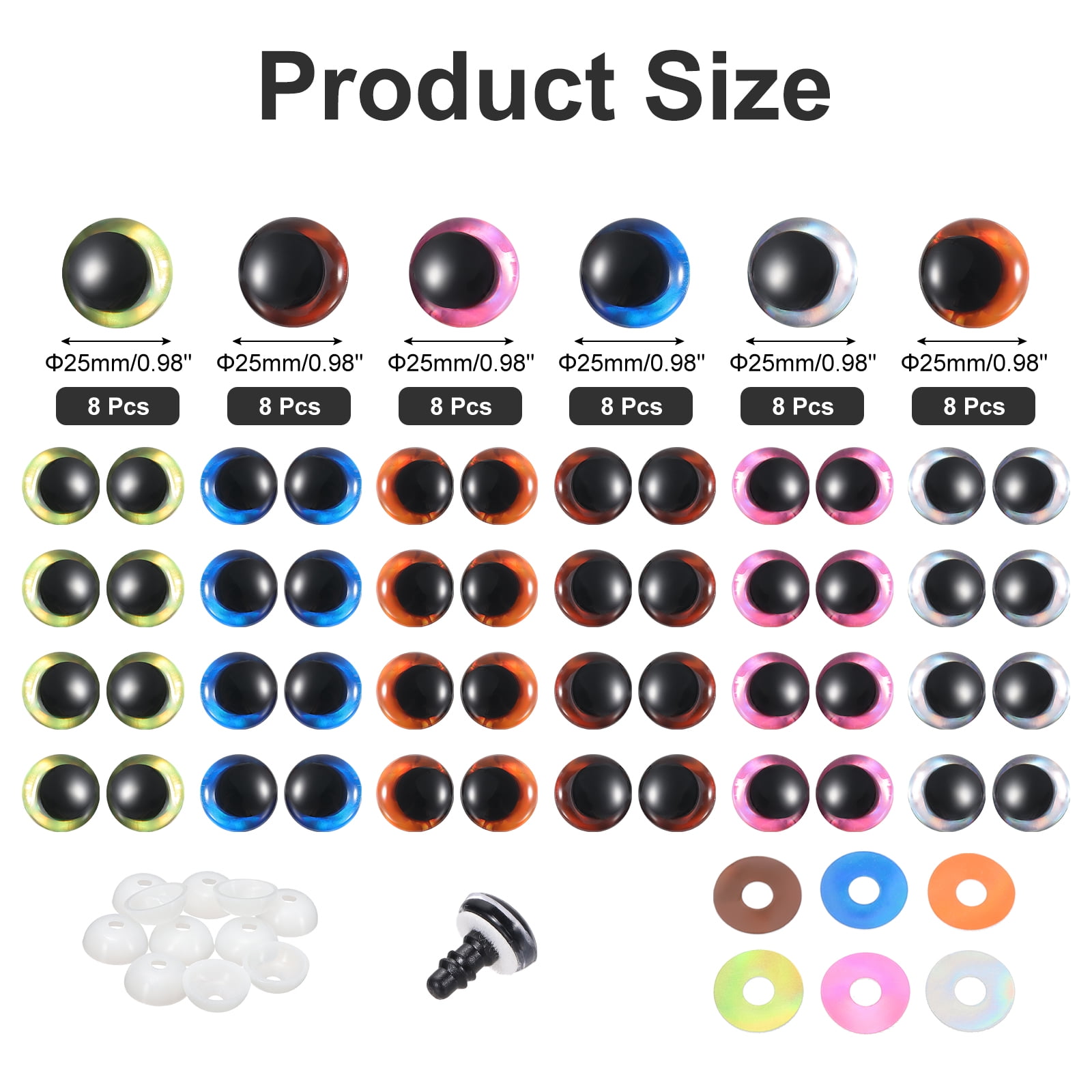 Uxcell 25mm Flash Safety Eyes, 48 Pcs Moon Doll Eyes Realistic Colorful Crocheting Safety Eyes for Decor Crochet Accessories Dolls Craft Halloween, 6 Colors