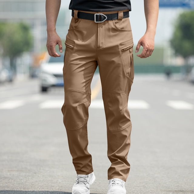 Leodye Pantalon Cargo Tactique pour Hommes Ample Haute Élasticité Résistant à l'Eau Randonnée Extérieur Pantalon de Travail multi-Poches Kaki P(S)